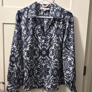 LOFT Blue and White Patterned Blouse